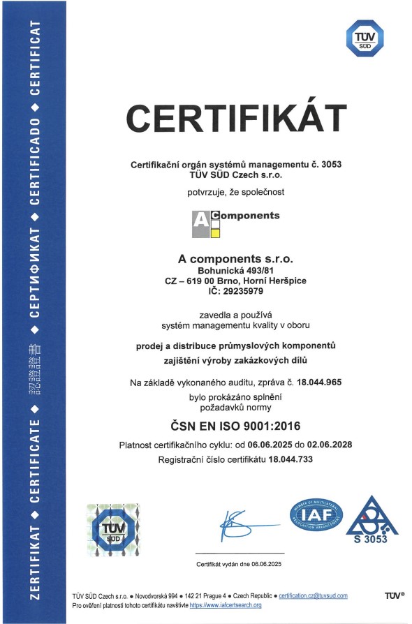 Vlastníme certifikát ISO 9001