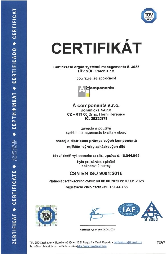 Vlastníme certifikát ISO 9001